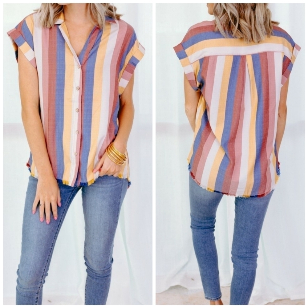 NWOT Promesa Multicolored Striped Button-Up Top